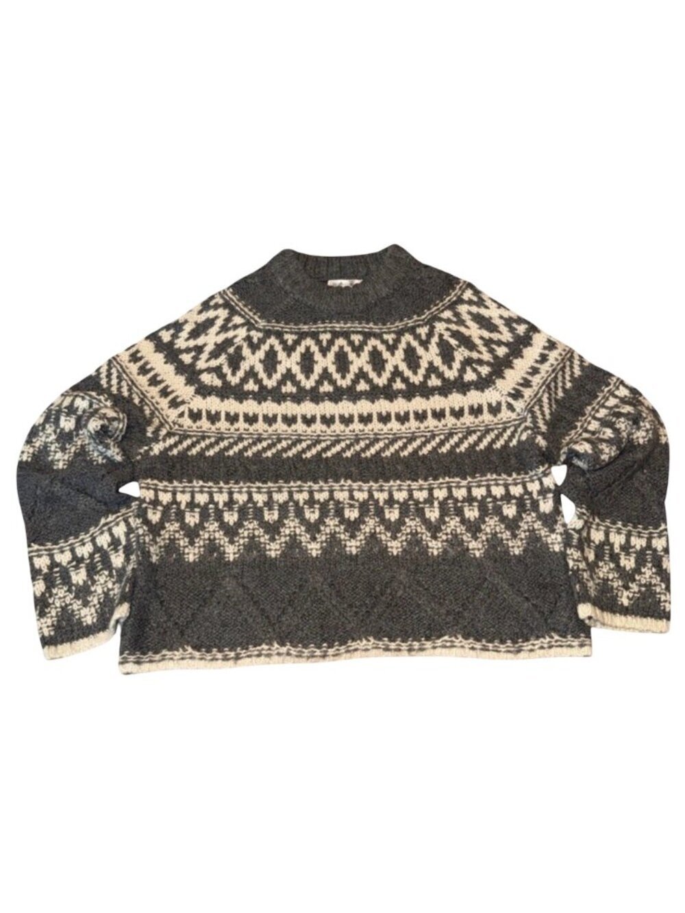 JOHN PAUL RICHARD Fair Isle Sweater Charcoal Gray Cream Chunky Knit NWT Size M